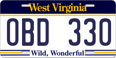 WV license plate OBD330