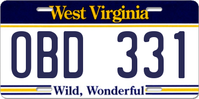 WV license plate OBD331