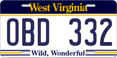 WV license plate OBD332