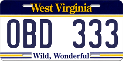 WV license plate OBD333