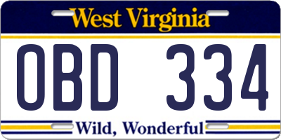 WV license plate OBD334