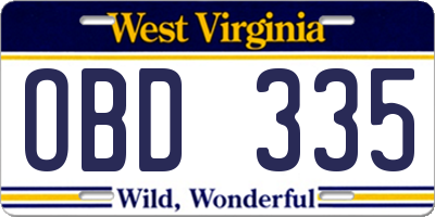 WV license plate OBD335