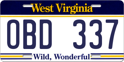 WV license plate OBD337