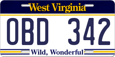 WV license plate OBD342