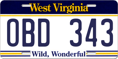 WV license plate OBD343