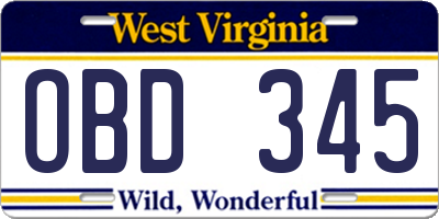 WV license plate OBD345