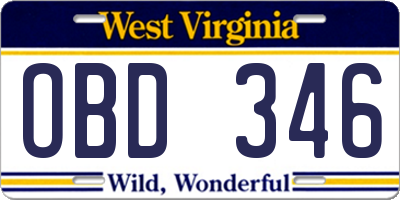 WV license plate OBD346