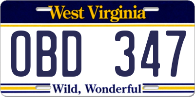 WV license plate OBD347