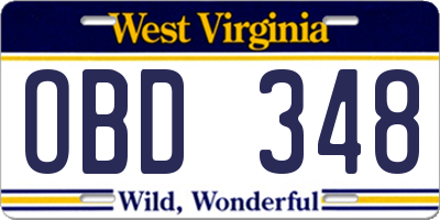 WV license plate OBD348