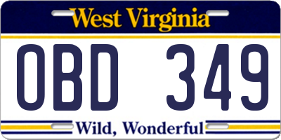WV license plate OBD349
