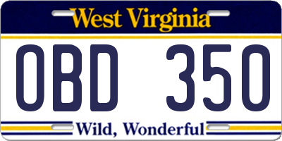 WV license plate OBD350
