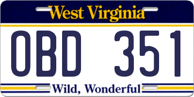 WV license plate OBD351