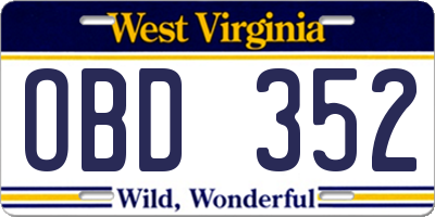 WV license plate OBD352