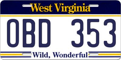 WV license plate OBD353
