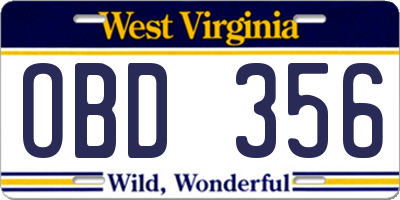 WV license plate OBD356