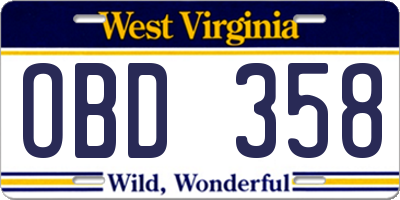 WV license plate OBD358