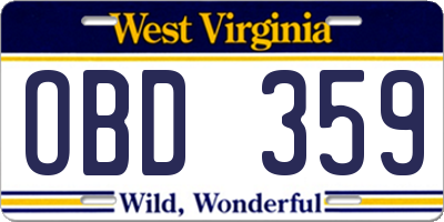 WV license plate OBD359