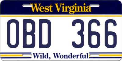 WV license plate OBD366