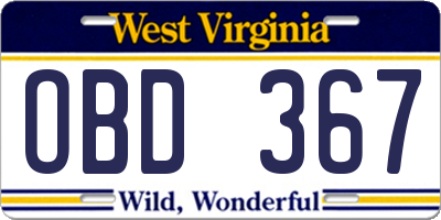 WV license plate OBD367
