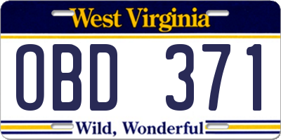 WV license plate OBD371