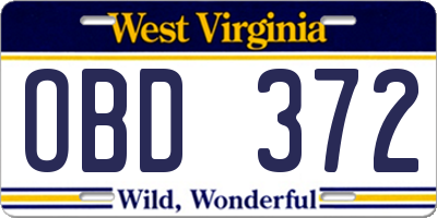 WV license plate OBD372