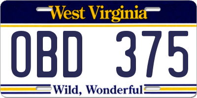 WV license plate OBD375