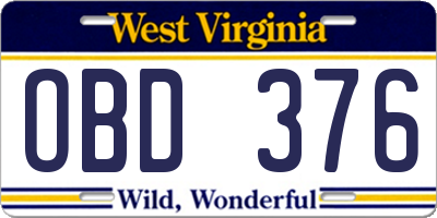 WV license plate OBD376