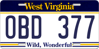 WV license plate OBD377