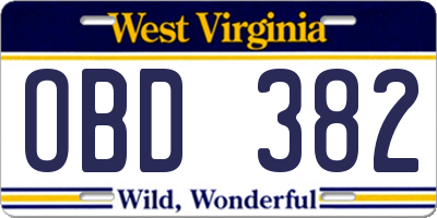 WV license plate OBD382
