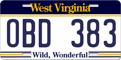 WV license plate OBD383