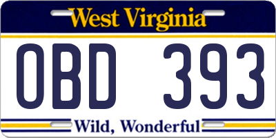 WV license plate OBD393