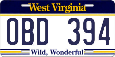 WV license plate OBD394