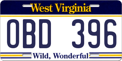 WV license plate OBD396