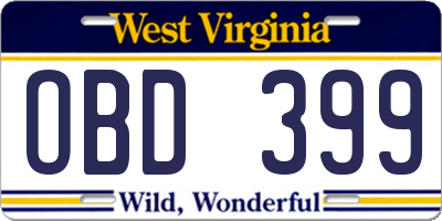 WV license plate OBD399