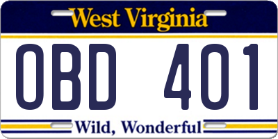 WV license plate OBD401