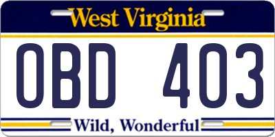 WV license plate OBD403