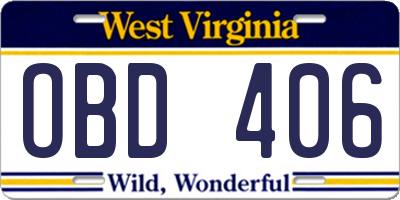 WV license plate OBD406