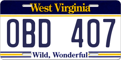 WV license plate OBD407