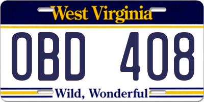 WV license plate OBD408
