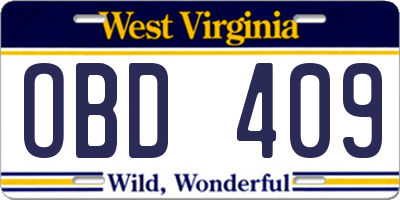 WV license plate OBD409