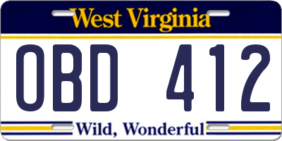 WV license plate OBD412