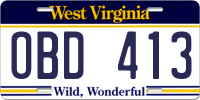 WV license plate OBD413