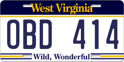 WV license plate OBD414
