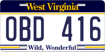 WV license plate OBD416