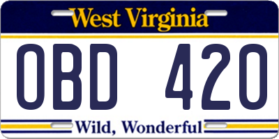 WV license plate OBD420