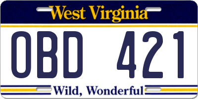 WV license plate OBD421