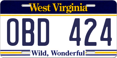 WV license plate OBD424