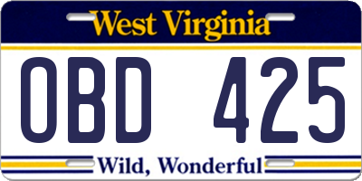 WV license plate OBD425