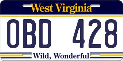 WV license plate OBD428