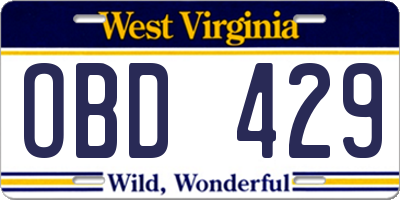 WV license plate OBD429
